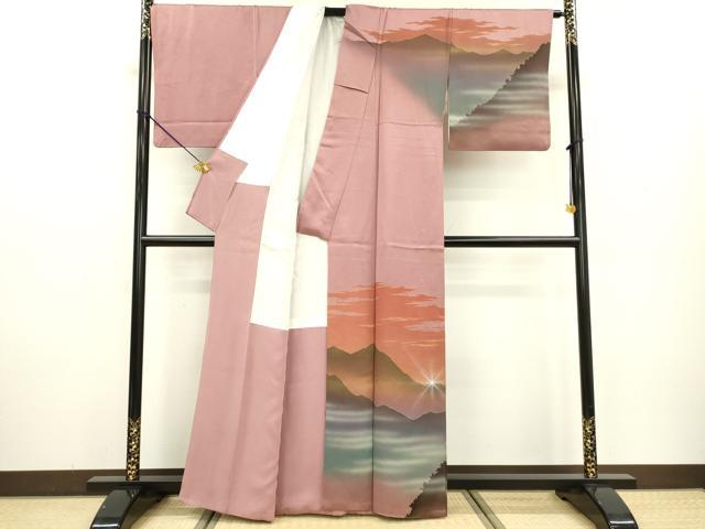 平和屋着物▼染色作家 青木龍雲 訪問着 手描き 重ね山風景 暈し染 金彩 正絹 逸品 DABD5074fe