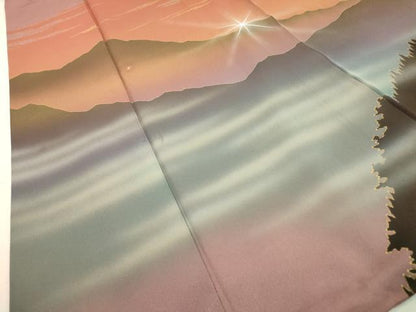 平和屋着物▼染色作家 青木龍雲 訪問着 手描き 重ね山風景 暈し染 金彩 正絹 逸品 DABD5074fe