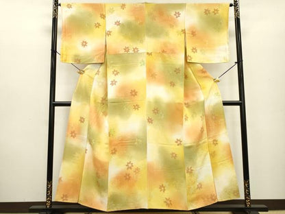 平和屋着物▼上質な小紋 地紋起こし 芝花文 暈し染 正絹 逸品 DABD5077fe