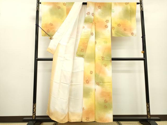 平和屋着物▼上質な小紋 地紋起こし 芝花文 暈し染 正絹 逸品 DABD5077fe