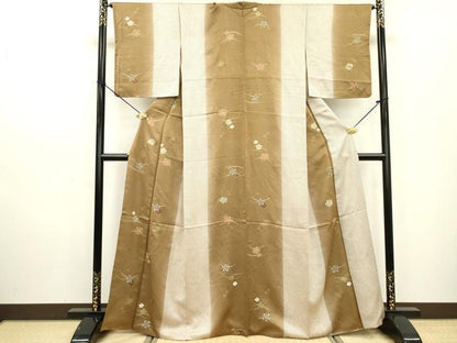 平和屋着物■上質な小紋 鹿の子芝花間道 暈し染 金彩 正絹 逸品 DABD5101fe