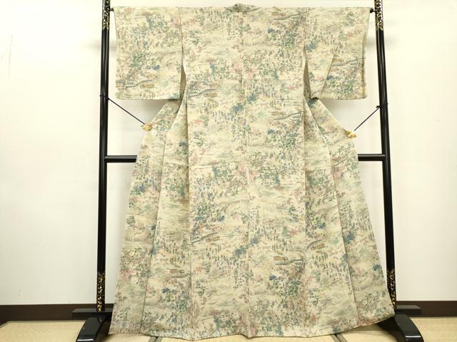 平和屋着物■上質な小紋 人物風景 金彩 鬼しぼ縮緬 正絹 逸品 DABD5102fe