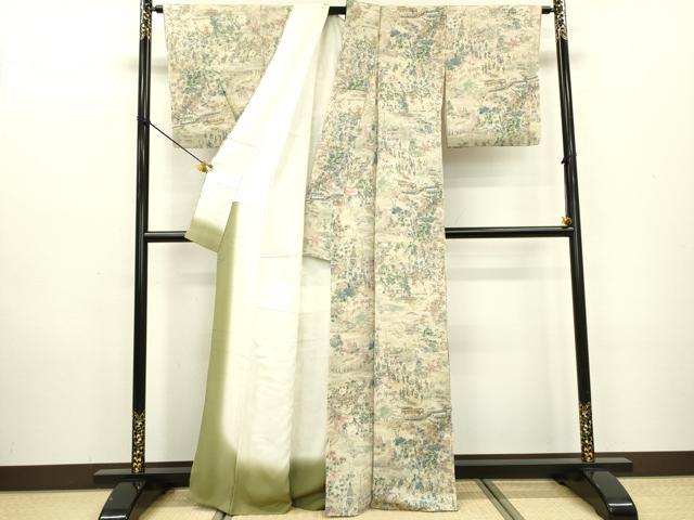 平和屋着物■上質な小紋 人物風景 金彩 鬼しぼ縮緬 正絹 逸品 DABD5102fe