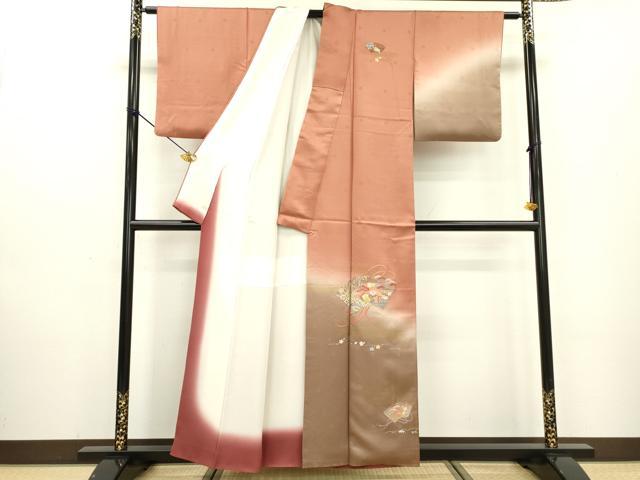 平和屋着物▼中国三大刺繍 相良刺繍 総刺繍 訪問着 吹き寄せ地紙花文 暈し染 金彩 正絹 逸品 DABD5110fe