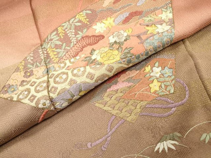 平和屋着物▼中国三大刺繍 相良刺繍 総刺繍 訪問着 吹き寄せ地紙花文 暈し染 金彩 正絹 逸品 DABD5110fe