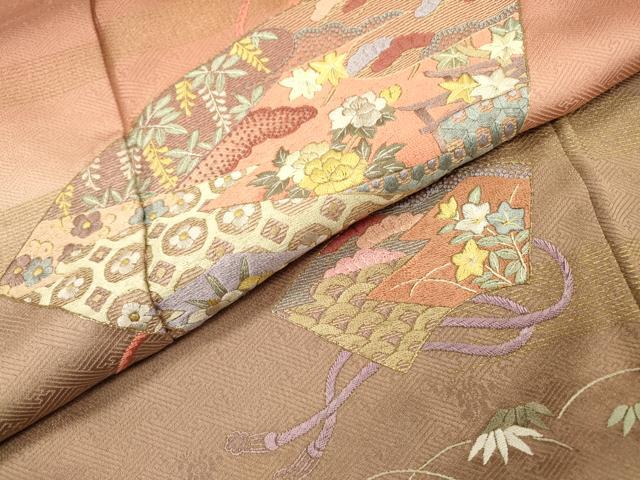 平和屋着物▼中国三大刺繍 相良刺繍 総刺繍 訪問着 吹き寄せ地紙花文 暈し染 金彩 正絹 逸品 DABD5110fe