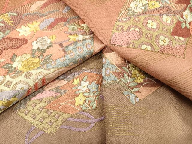 平和屋着物▼中国三大刺繍 相良刺繍 総刺繍 訪問着 吹き寄せ地紙花文 暈し染 金彩 正絹 逸品 DABD5110fe