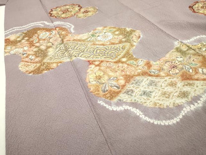 平和屋着物▼訪問着 絞り 刺繍 辻が花 正倉院道長花文 金彩 正絹 逸品 DABD5136fe