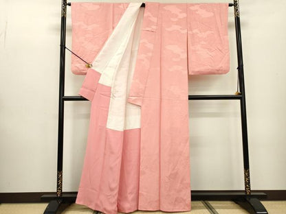 平和屋着物■上質な色無地 雲取り地紋 紅梅色 正絹 逸品 DABD5151fe