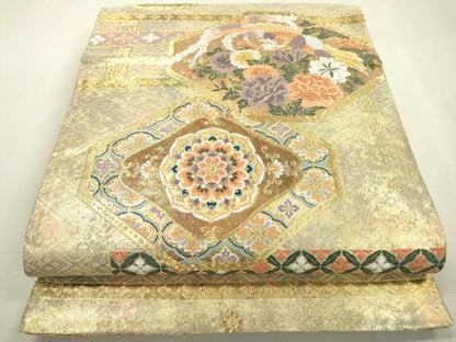 平和屋着物▼六通柄袋帯　唐織　正倉院鳳凰花文　金糸　引箔　正絹　逸品　DABD5193fe