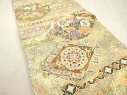 平和屋着物▼六通柄袋帯　唐織　正倉院鳳凰花文　金糸　引箔　正絹　逸品　DABD5193fe