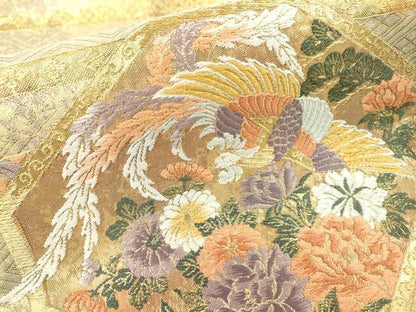 平和屋着物▼六通柄袋帯　唐織　正倉院鳳凰花文　金糸　引箔　正絹　逸品　DABD5193fe