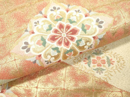 平和屋着物▼六通柄袋帯　白絲綴　向かい鳥正倉院花菱文　金銀糸　正絹　逸品　DABD5213fe
