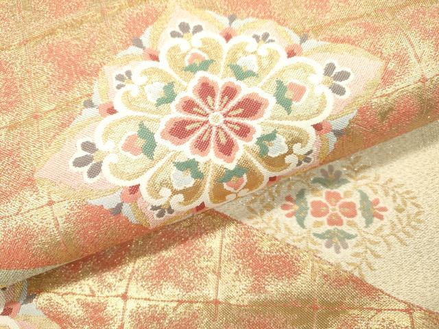 平和屋着物▼六通柄袋帯　白絲綴　向かい鳥正倉院花菱文　金銀糸　正絹　逸品　DABD5213fe