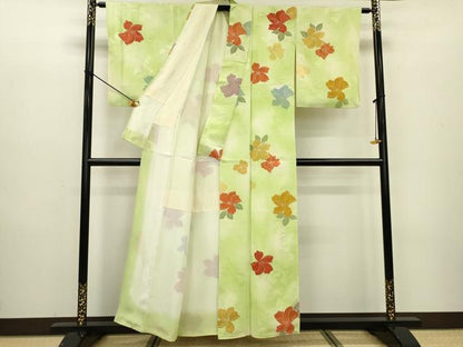 平和屋着物▼上質な小紋 地紋起こし 草花 正絹 逸品 DABD5280fe