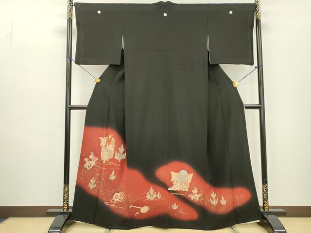 平和屋着物▼豪華黒留袖 刺繍 手描き 能舞 楽器文 暈し染 金彩 正絹 逸品 DABD5299fe