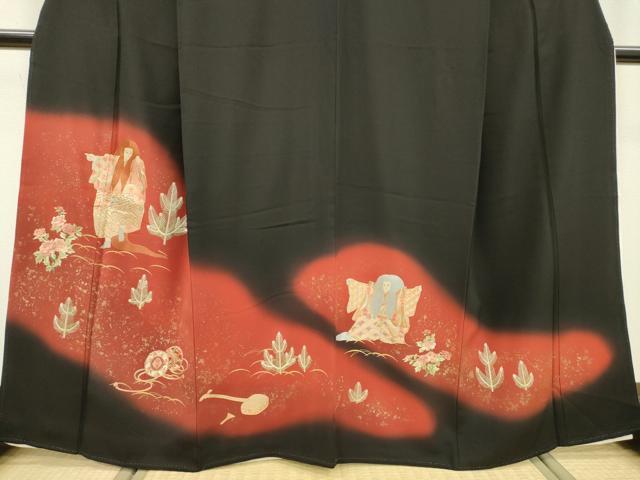 平和屋着物▼豪華黒留袖 刺繍 手描き 能舞 楽器文 暈し染 金彩 正絹 逸品 DABD5299fe