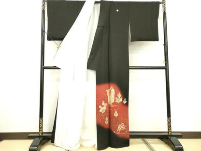 平和屋着物▼豪華黒留袖 刺繍 手描き 能舞 楽器文 暈し染 金彩 正絹 逸品 DABD5299fe