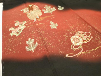 平和屋着物▼豪華黒留袖 刺繍 手描き 能舞 楽器文 暈し染 金彩 正絹 逸品 DABD5299fe