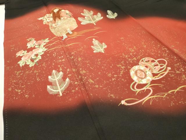 平和屋着物▼豪華黒留袖 刺繍 手描き 能舞 楽器文 暈し染 金彩 正絹 逸品 DABD5299fe