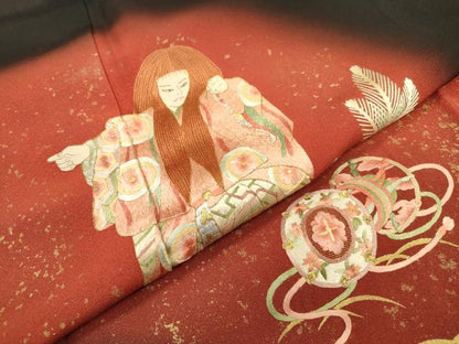 平和屋着物▼豪華黒留袖 刺繍 手描き 能舞 楽器文 暈し染 金彩 正絹 逸品 DABD5299fe