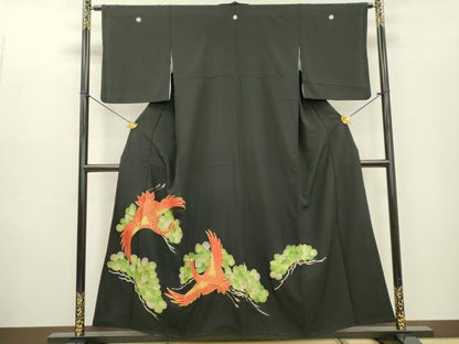 平和屋着物▼豪華黒留袖 駒刺繍 総刺繍 飛鶴松文 金銀糸 正絹 逸品 DABD5304fe
