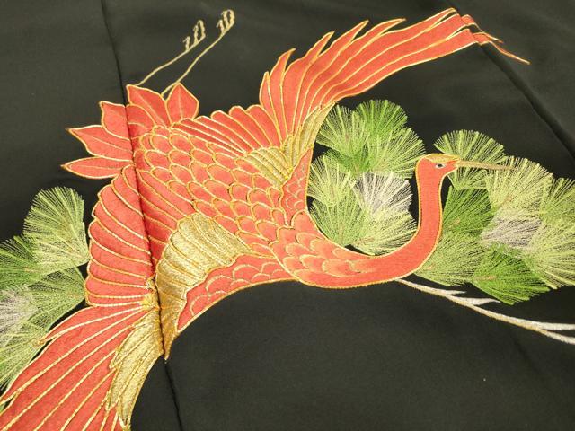 平和屋着物▼豪華黒留袖 駒刺繍 総刺繍 飛鶴松文 金銀糸 正絹 逸品 DABD5304fe