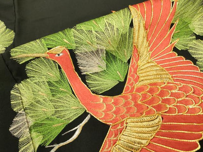平和屋着物▼豪華黒留袖 駒刺繍 総刺繍 飛鶴松文 金銀糸 正絹 逸品 DABD5304fe