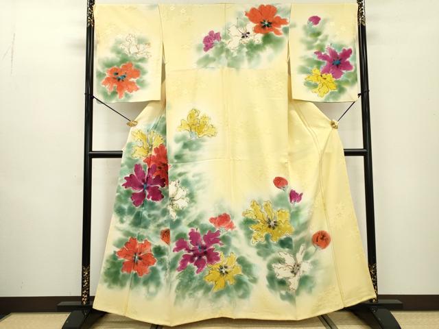 平和屋着物▼訪問着 手描き 刺繍 草花 暈し染 正絹 逸品 DABD5307fe