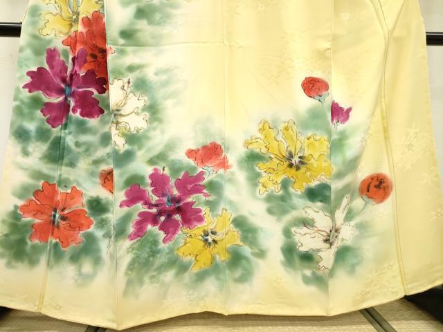 平和屋着物▼訪問着 手描き 刺繍 草花 暈し染 正絹 逸品 DABD5307fe