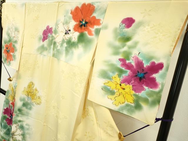平和屋着物▼訪問着 手描き 刺繍 草花 暈し染 正絹 逸品 DABD5307fe