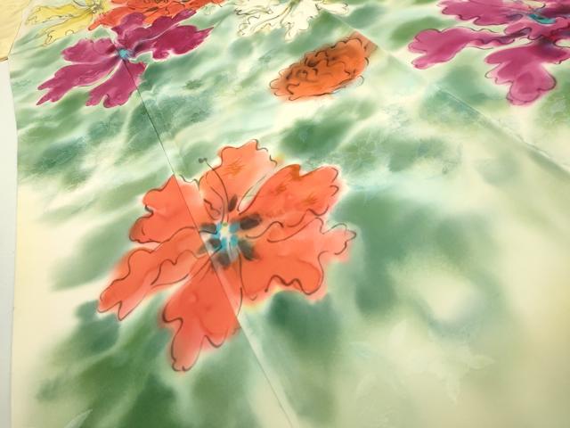 平和屋着物▼訪問着 手描き 刺繍 草花 暈し染 正絹 逸品 DABD5307fe