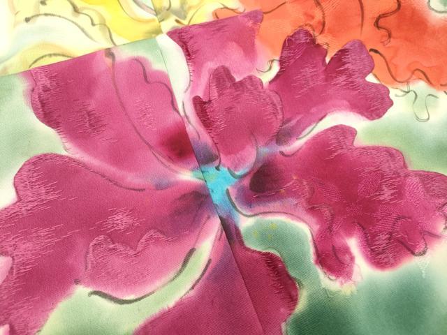 平和屋着物▼訪問着 手描き 刺繍 草花 暈し染 正絹 逸品 DABD5307fe