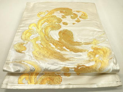 平和屋着物▼六通柄袋帯 式部 立波文 金銀糸 正絹 逸品 DABD5339fe