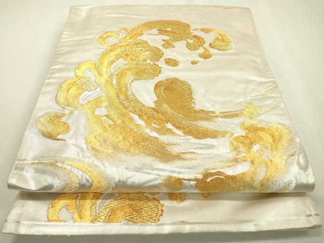 平和屋着物▼六通柄袋帯 式部 立波文 金銀糸 正絹 逸品 DABD5339fe
