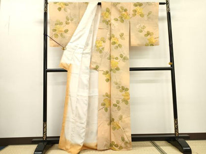 平和屋着物▼上質な小紋 地紋起こし 枝花 暈し染 正絹 逸品 DABD5394fe