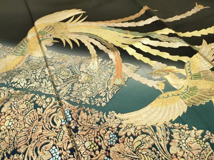 平和屋着物▼豪華黒留袖　鳳凰花唐草文　暈し染　金銀彩　正絹　逸品　DABD5420fe