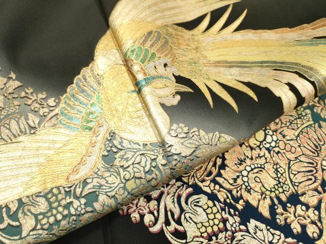 平和屋着物▼豪華黒留袖　鳳凰花唐草文　暈し染　金銀彩　正絹　逸品　DABD5420fe