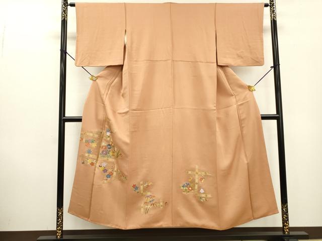 平和屋着物▼訪問着　刺繍　草花　金彩　正絹　逸品　DABD5440fe