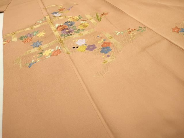平和屋着物▼訪問着　刺繍　草花　金彩　正絹　逸品　DABD5440fe
