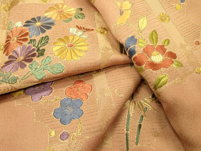 平和屋着物▼訪問着　刺繍　草花　金彩　正絹　逸品　DABD5440fe