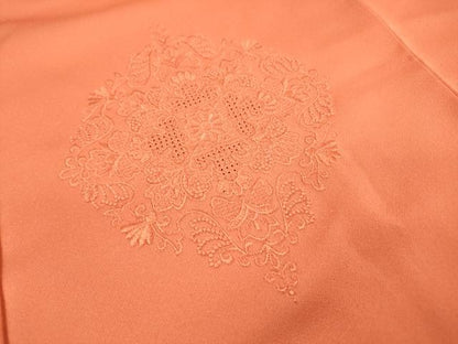 平和屋着物▼中国三大刺繍　スワトウ刺繍　汕頭刺繍　総刺繍　無地絵羽訪問着　花唐草文　肉桂色　正絹　逸品　DABD5453fe