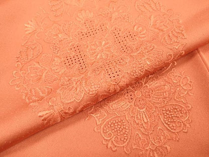 平和屋着物▼中国三大刺繍　スワトウ刺繍　汕頭刺繍　総刺繍　無地絵羽訪問着　花唐草文　肉桂色　正絹　逸品　DABD5453fe