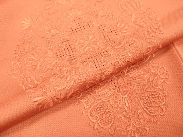 平和屋着物▼中国三大刺繍　スワトウ刺繍　汕頭刺繍　総刺繍　無地絵羽訪問着　花唐草文　肉桂色　正絹　逸品　DABD5453fe
