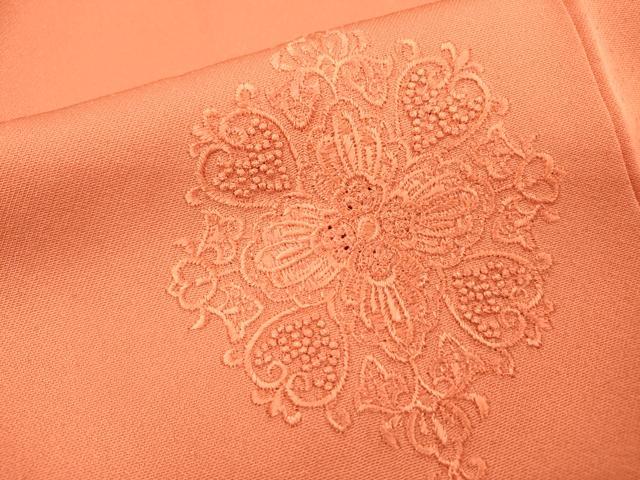 平和屋着物▼中国三大刺繍　スワトウ刺繍　汕頭刺繍　総刺繍　無地絵羽訪問着　花唐草文　肉桂色　正絹　逸品　DABD5453fe