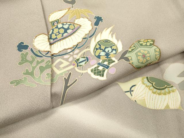 平和屋着物▽訪問着　単衣　駒刺繍　宝尽くし舞葉文　暈し染　金彩　正絹　逸品　DABD5458fe
