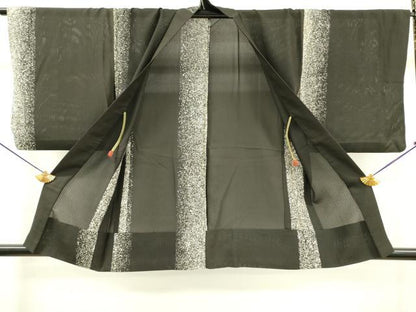 平和屋着物▽羽織 スリーシーズン 春夏秋 塵除け 縦絽 間道 黒地 正絹 逸品 DABD5462fe