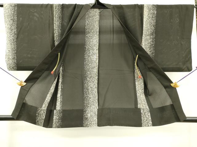 平和屋着物▽羽織 スリーシーズン 春夏秋 塵除け 縦絽 間道 黒地 正絹 逸品 DABD5462fe