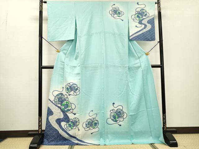 平和屋着物▽訪問着　単衣　流水鼓花文　暈し染　ロング丈　洗える着物　DABD5471fe