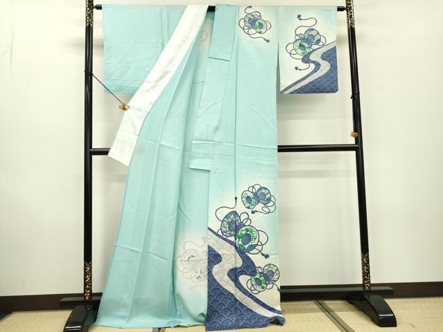 平和屋着物▽訪問着　単衣　流水鼓花文　暈し染　ロング丈　洗える着物　DABD5471fe
